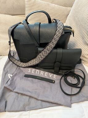 Senreve Maestra Forest Leather Tote with Chevron Strap and Crossbody